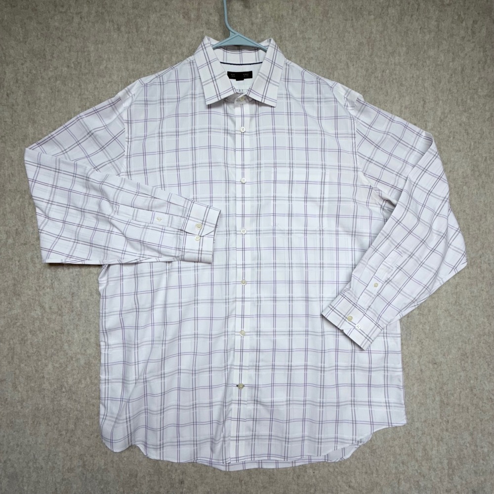 Banana Republic Button Down Mens XXL White Purple Plaid Non-Iron Shirt Classic